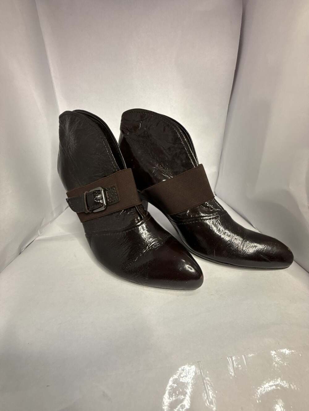 Apepazza Cezzane Heels Brown Leather Buckle Strap Textile Shoes Size 8M